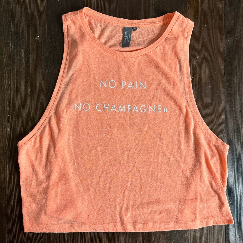 SWEATTY BETTY “No Pain No Champagne” Orange Cropped Burnout Muscle Tank Medium